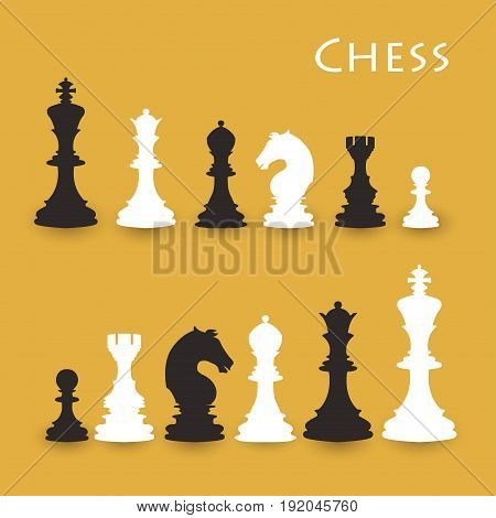 Chess Figures big set black and white. International chess day card. July 20. Vector illustration