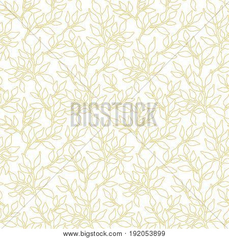 Flowers leaf seamless pattern, gold on white. Goldenleaves background for pattern, backdrop, fabric. 