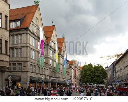Munich Germany - May 29 2012: People walking through Neuhauser street in Munich