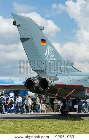 BERLIN GERMANY - JUNE 02 2016: Detail of multirole and strike aircraft Panavia Tornado IDS. German Air Force (Luftwaffe). Exhibition ILA Berlin Air Show 2016