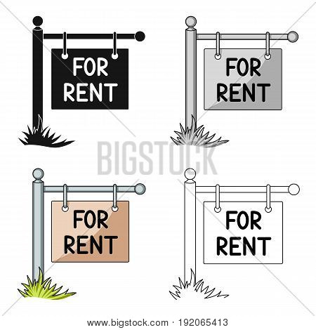 A sign on the pole for rent.Realtor single icon in cartoon style vector symbol stock illustration .