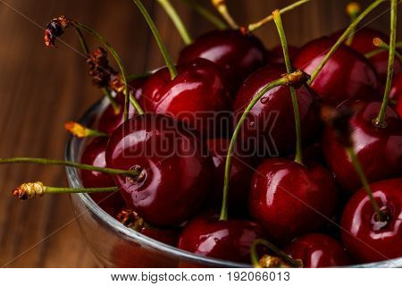 Bowl with fresh red Cherries. Healthy food concept