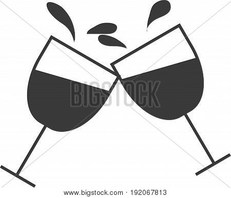 A wine glass with wine in a glass collides at a party.