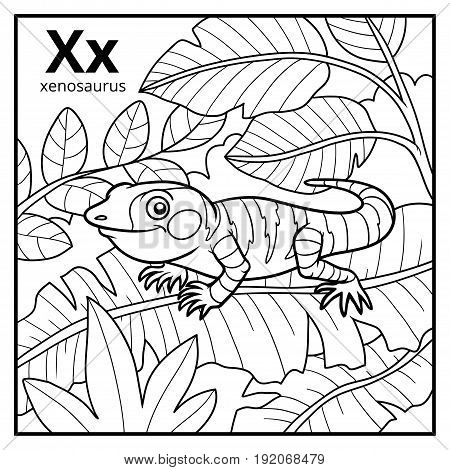 Coloring Book, Colorless Alphabet. Letter X, Xenosaurus