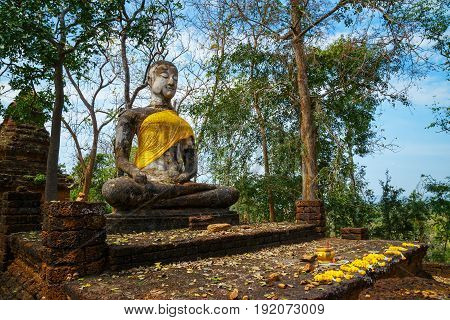 Sukhothai, Thailand - January 17 2017: Wat Khao Phanom Phloeng Temple At Si Satchanalai Historical P