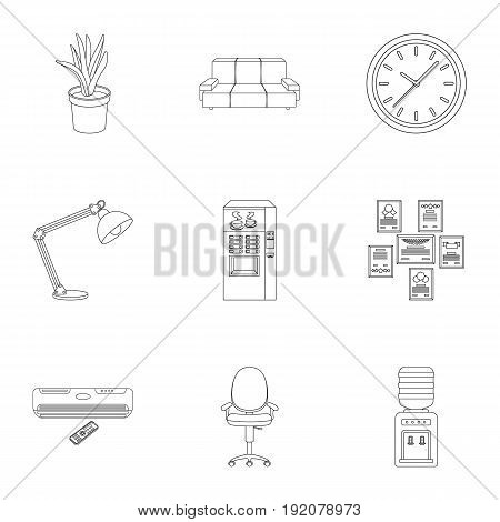 Office furniture and interior set icons in outline design. Big collection of office furniture and interior vector symbol stock illustration