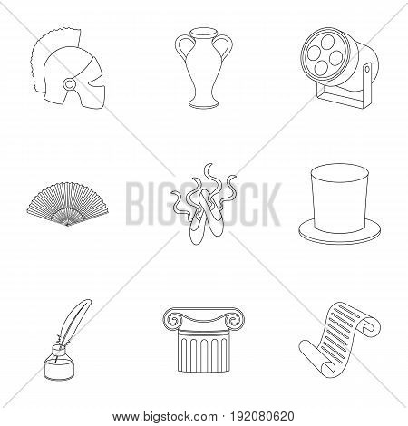 Theater set icons in outline style. Big collection of theater vector symbol stock