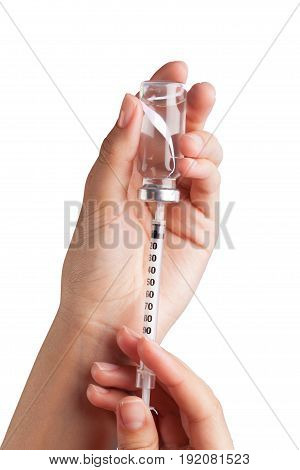 Hands hand injection syringe human hand color image isolated on white