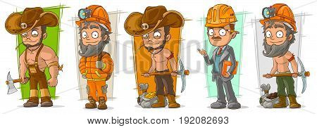 Cartoon cool digger lumberjack engineer workers character vector set