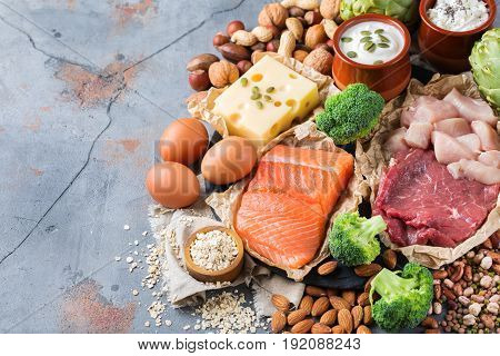 Assortment Of Healthy Protein Source And Body Building Food