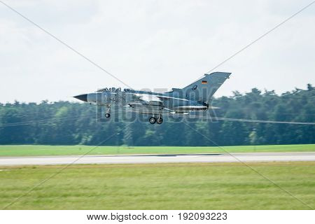 BERLIN GERMANY - JUNE 03 2016: Landing multirole aircraft Panavia Tornado. Exhibition ILA Berlin Air Show 2016