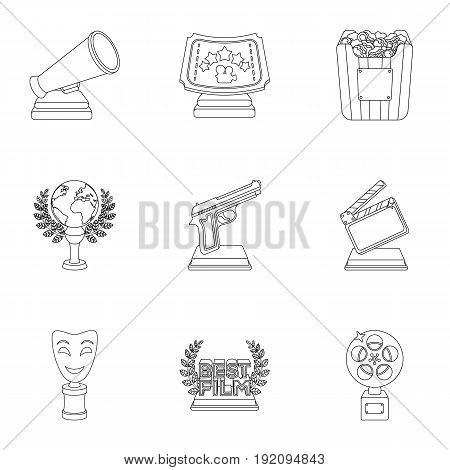 A set of awards for the movie viewings. Gold, silver and bronze awards to the Director, the actor. Moovie awards icon in set collection on outline style vector symbol stock web illustration.