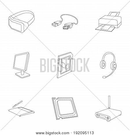 Computer accessories. Headphones, computer parts, accessories.Personal computer icon in set collection on outline style vector symbol stock web illustration.