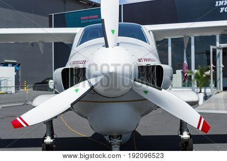 BERLIN GERMANY - JUNE 03 2016: Fragment of German reconnaissance aircraft Stemme Q01-100 (prototype). Exhibition ILA Berlin Air Show 2016