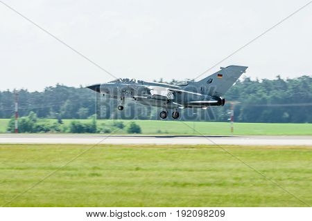 BERLIN GERMANY - JUNE 03 2016: Landing multirole aircraft Panavia Tornado. Exhibition ILA Berlin Air Show 2016