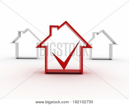 house sumbol with check mark . 3d rendered illustration