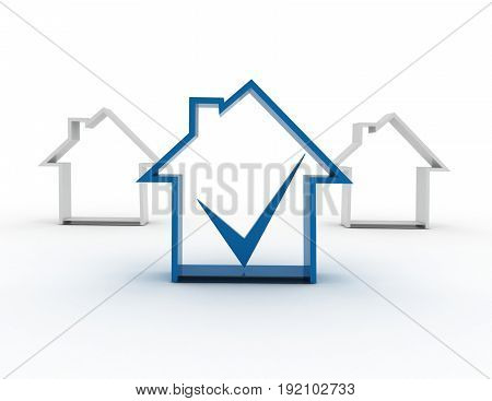 house sumbol with check mark . 3d rendered illustration