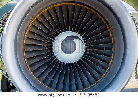 The turbofan jet engine close up. Background.