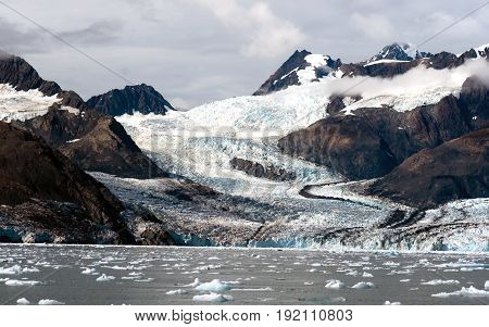 The Aialik Glacier flows in to a bay of the same name drains the Harding Ice Field