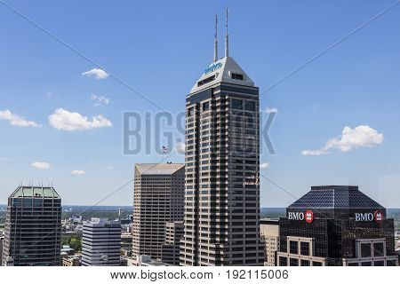 Indianapolis - Circa June 2017: Indianapolis Downtown Skyline on a Sunny Day including the Salesforce, BMO Harris, and KeyBank towers I