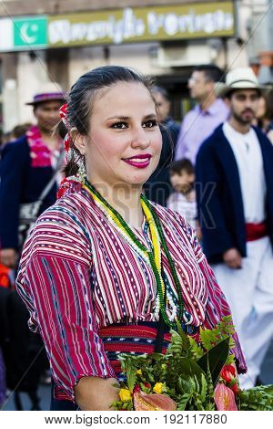 QUARTU S.E., ITALY - JULY 12, 2014: 28 parade of the Sciampitta - portrait of a beautiful woman in traditional costume - Sardinia