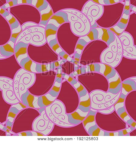 Ornamental lace tracery. Colorfulen ornate illustration for sketch. Traditional arabic decor on red background. Vintage design element in Eastern style. Vector seamless pattern with floral ornament