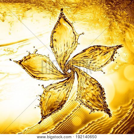 flower made of water splash of yellow color. 3d rendering