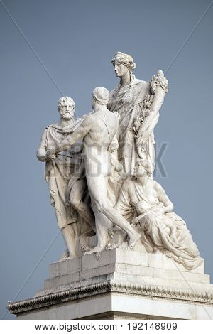 ROME, ITALY - SEPTEMBER 01: The Concordia by Varese Ludovico Pogliaghi, pacification between the monarchy and the people. Altare della Patria Venice Square, Rome, Italy  on September 01, 2016.