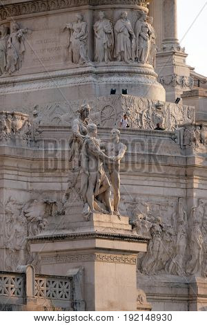 ROME, ITALY - SEPTEMBER 01: Statue of harmony, Altare della Patria, Venice Square, Rome, Italy  on September 01, 2016.