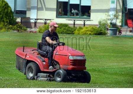 Lawn mower.Golf Center of Kiev.June 21 ,2017 in Kiev, Ukraine