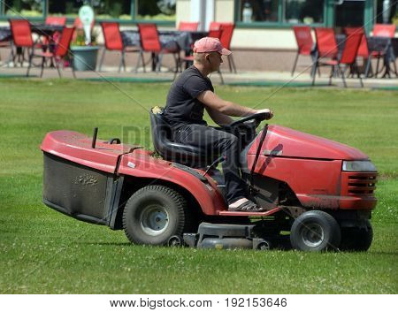 Lawn mower.Golf Center of Kiev.June 21 ,2017 in Kiev, Ukraine