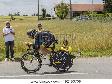 Bourgoin-Jallieu France - 07 June 2017: The French cyclist Angelo Tulik of Direct Energie Team riding during the time trial stage 4 of Criterium du Dauphine 2017. Valverde is a strong contender for the final podium of the race.