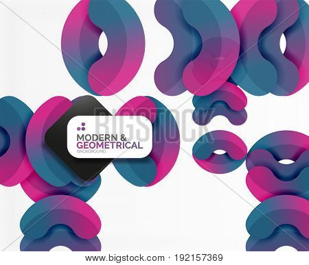 Abstract color geometric round shapes on white - elements with shadow, colorful composition
