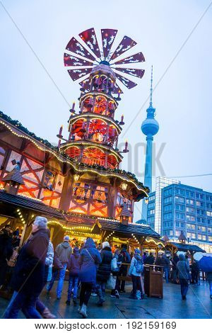BERLIN, GERMANY- December 24, 2016: Tv tower or Fersehturm on December 24, 2016. BERLIN, Germany.