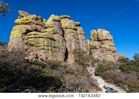 Rock Formation with Lichen and Blue Sky