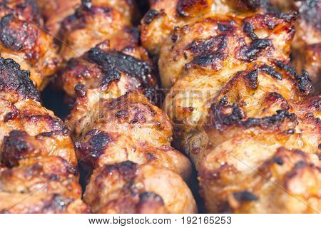 Preparation of shish kebab on the grill