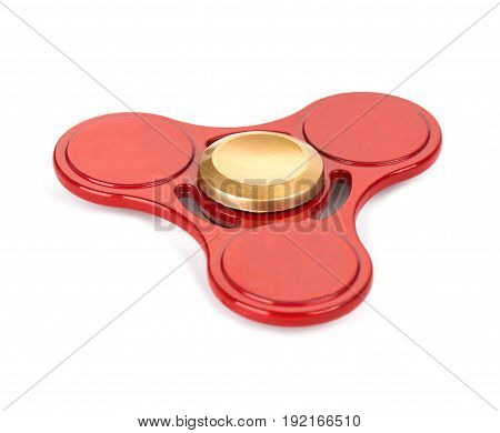 red fidget spinner stress relieving toy isolated on white background