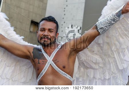 Young Man With Wings At Gay Pride Parade Sao Paulo