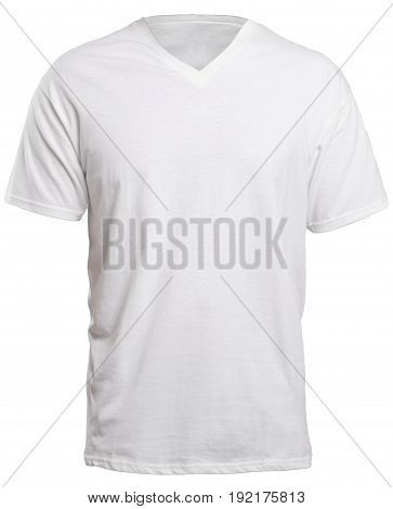 Blank v-neck shirt mock up template front view isolated on white plain t-shirt mockup. V Neck tee design presentation for print.