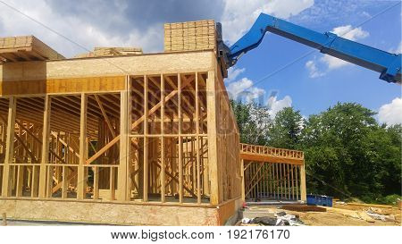 New Construction Wood Home Framing Abstract.