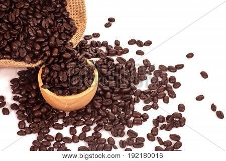coffee rosted in wood bowls on white