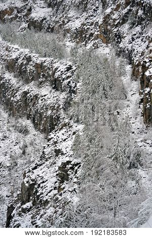 snow-covered slopes of the granite quarry filter natural background