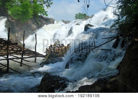 At the Li Phi Waterfalls near Don Det 4000 Islands Laos