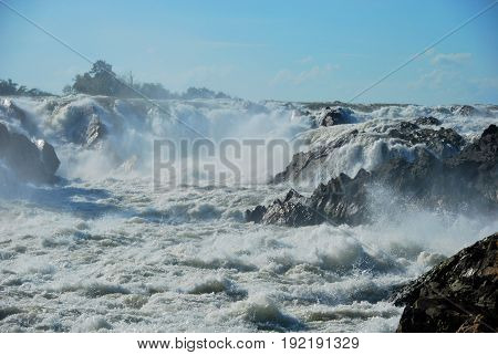 The powerful Khone Phapheng Waterfalls near Don Det 4000 Islands Laos