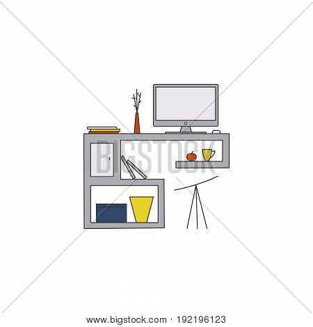 Workspace Vector Line Illustration.