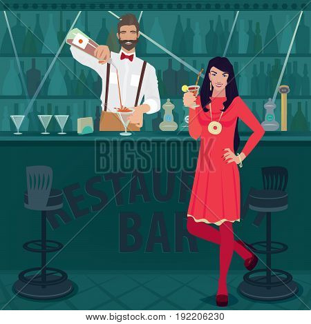 Girl At The Bar With Raised Cocktail Glass