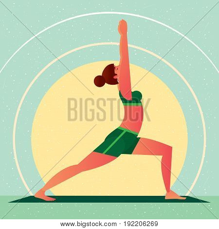 Girl In Yoga Warrior Pose Or Virabhadrasana