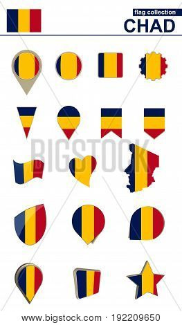 Chad Flag Collection. Big Set For Design.