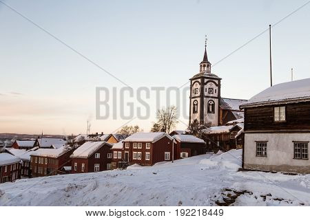 A Beautiful Morning Panorama Of A Small Norwegian Town Roros