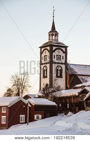 A Beautiful Morning Panorama Of A Small Norwegian Town Roros
